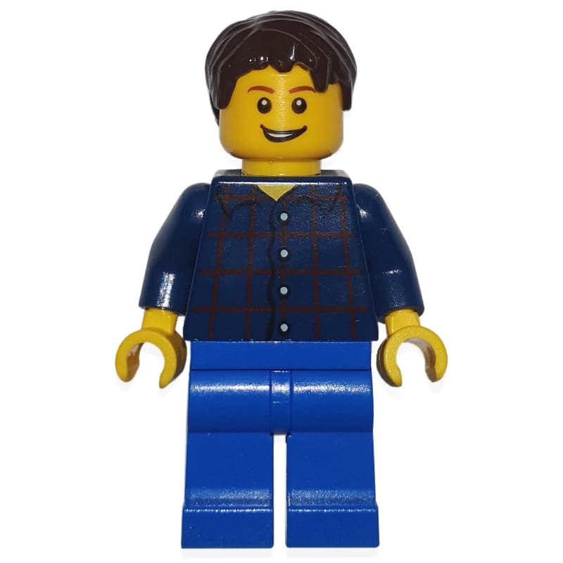 Man, Dark Blue Plaid Shirt, Blue Legs, Dark Brown Hair (3626b Head)