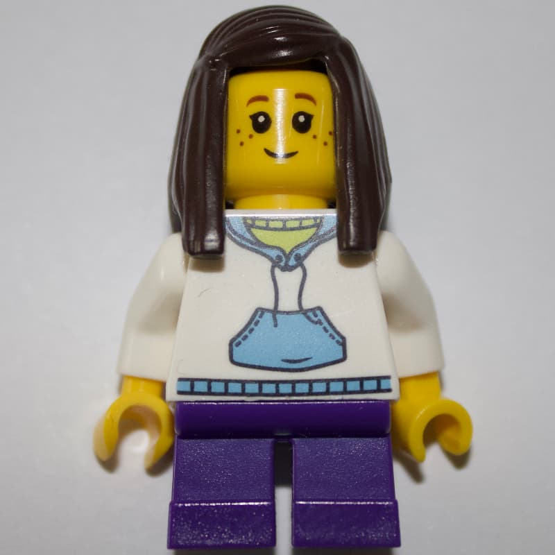 Kid - White Torso, Dark Purple Legs, Dark Brown Hair