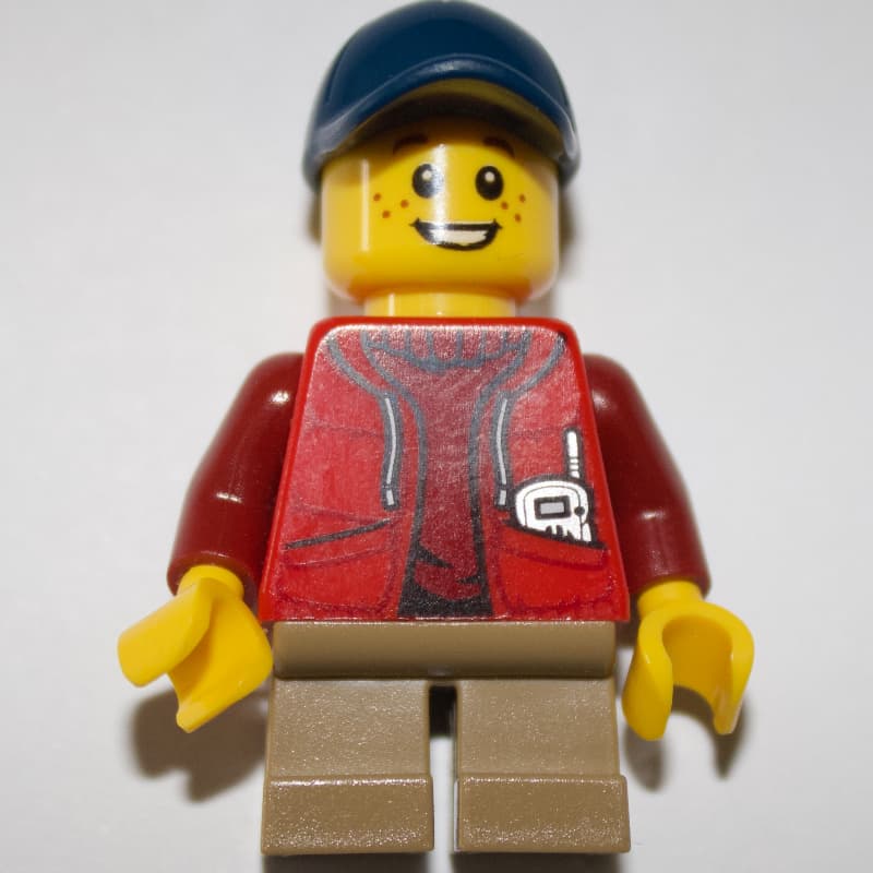 Kid - Red Torso, Dark Tan Legs, Dark Blue Cap