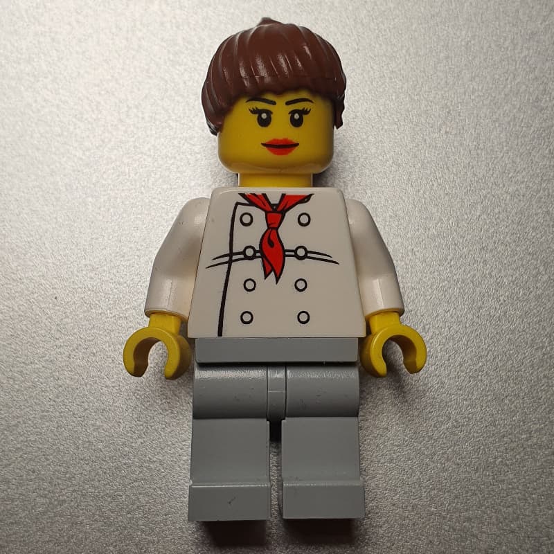 Chef, Woman, Red Neckerchief, Light Bluish Gray Legs, Reddish Brown Ponytail Hair, 3626bpr0892 Head