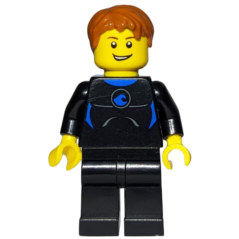 Man, Black Wetsuit, Dark Orange Hair, Yellow Life Vest