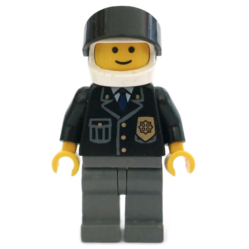 Police - Black Torso, Dark Bluish Grey Legs, White Helmet, Black Visor