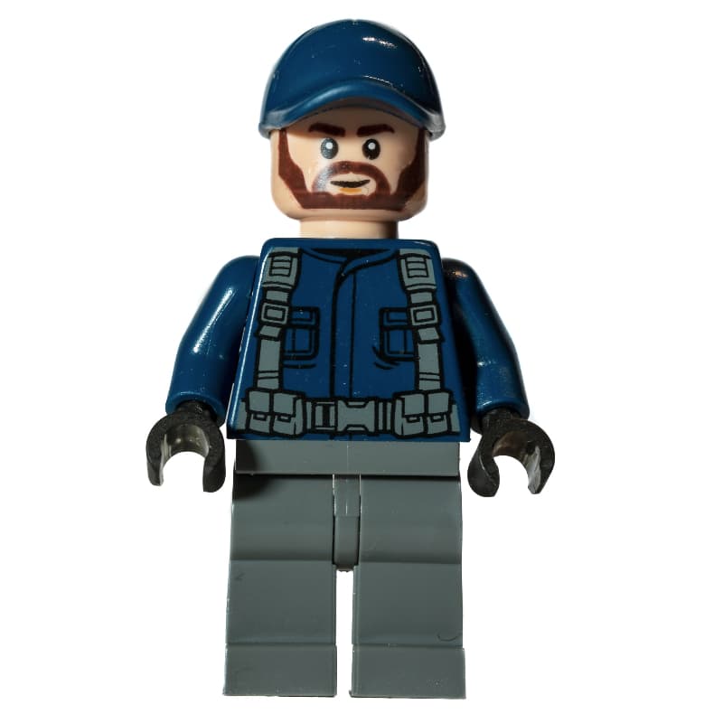 Guard - Dark Blue Torso, Dark Bluish Grey Legs, Dark Blue Cap, Reddish Brown Beard