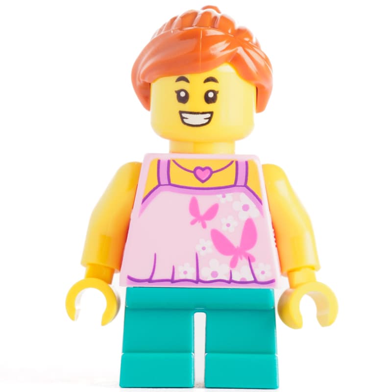 Kid - Bright Light Pink Torso, Dark Turquoise Legs, Dark Orange Hair