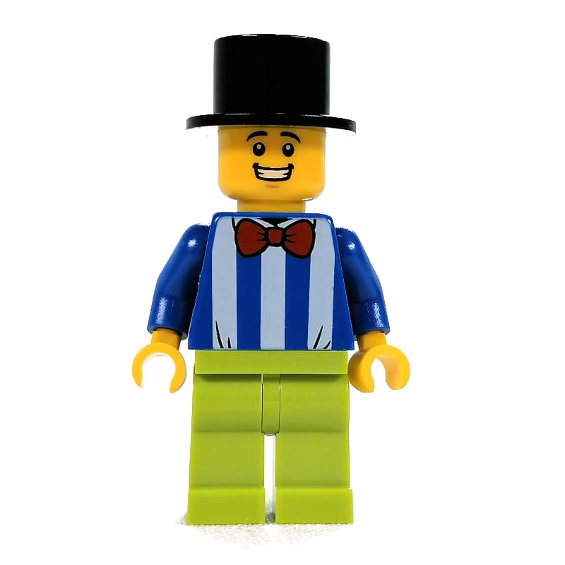 Blue Torso with White Stripes, Lime Legs, Black Top Hat