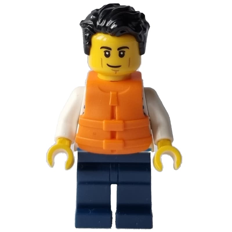 Man, Sailor, Dark Blue Striped Shirt, Dark Blue Legs, Orange Life Vest