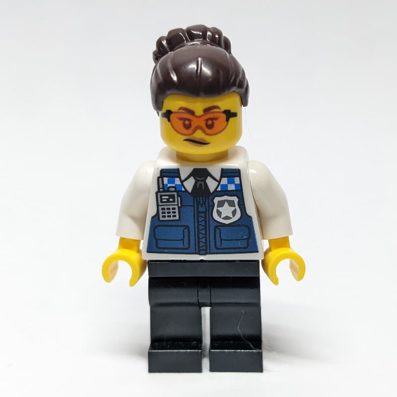 Gracie Goodhart, Dark Blue Police Vest, Dark Brown Hair