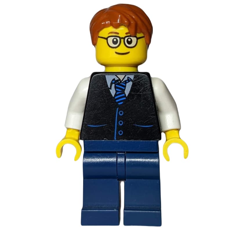 Black Torso, Dark Blue Legs, Dark Orange Hair - Rounded Glasses