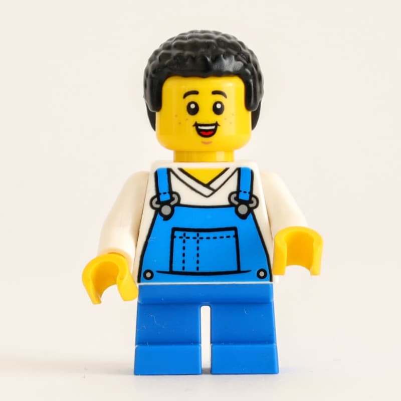 Boy, Blue Overalls, Black Hair