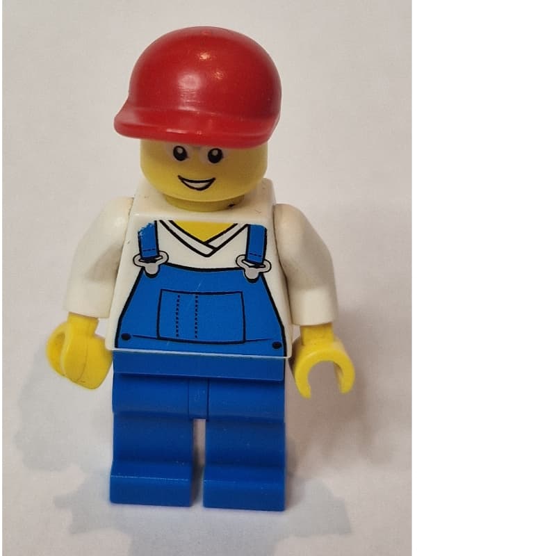 Man, Blue Overalls over White V-Neck Shirt, Red Cap, Glasses, 3626cpr0646 Head