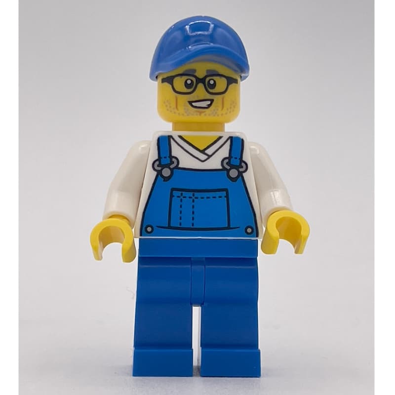 Man, Blue Overalls, Blue Cap