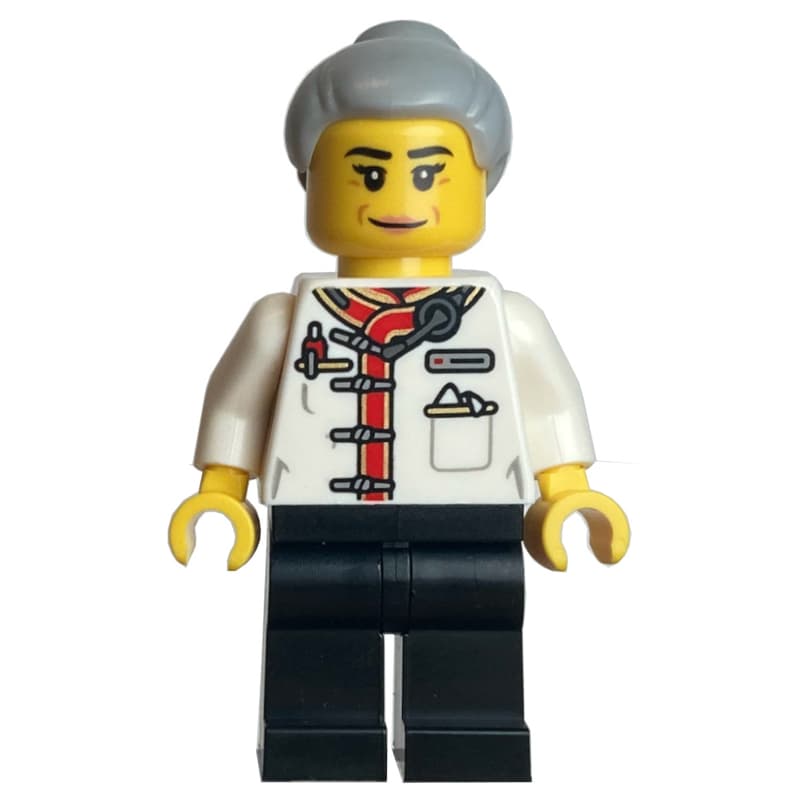 Waiter, White Torso, Black Legs, Light Bluish Grey Hair
