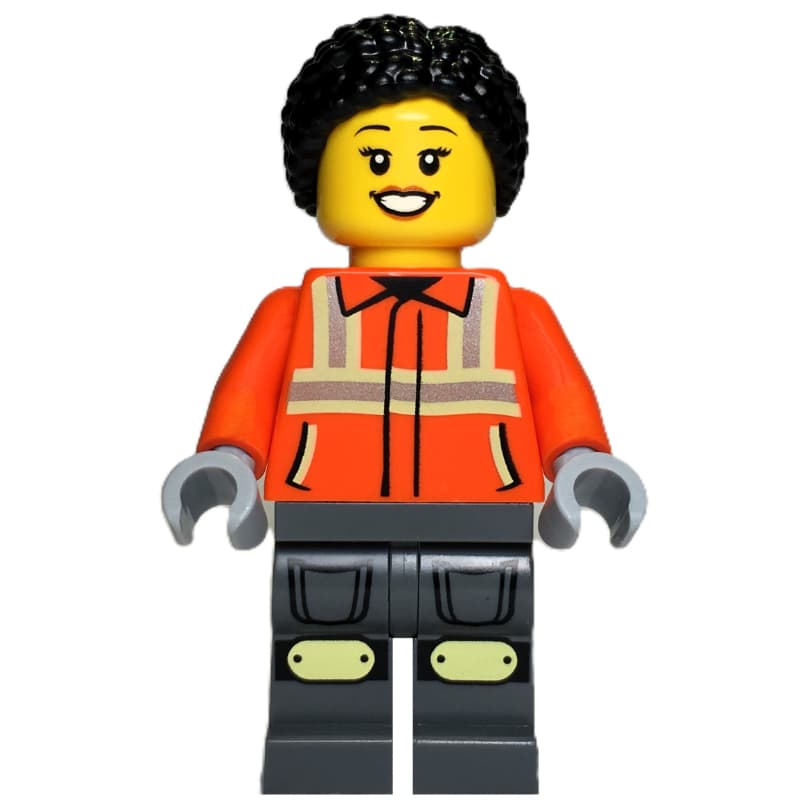 Construction Worker, Orange Safety Jacket, Dark Bluish Grey Legs, Black Hair