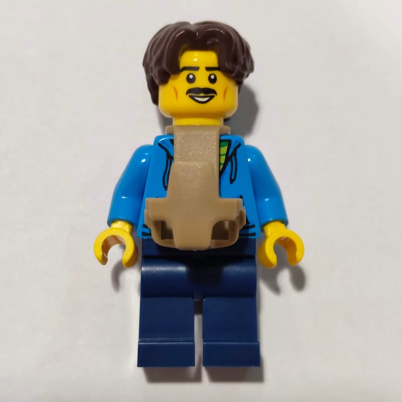 Dad, Dark Azure Torso, Dark Blue Legs, Dark Brown Hair, Baby Carrier