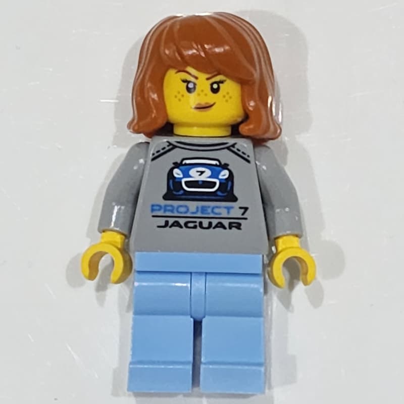 Race Driver, Light Bluish Gray Shirt, Bright Light Blue Legs, Blue Helmet with Black Visor