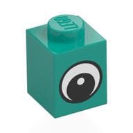 Brick 1 x 1 with Simple Black Eye with White Pupil Print em Turquesa escuro