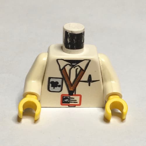 Torso, Shirt with Cameraman ID, Logo, Pen / Clapboard on Back Print, White Arms, Yellow Hands